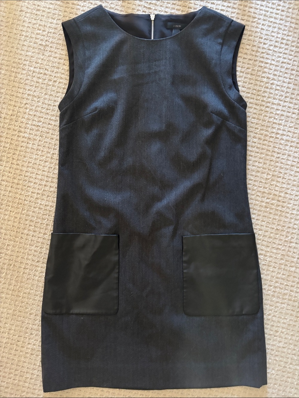J. Crew Black Sleeveless Shift Dress with Faux Leather Pockets